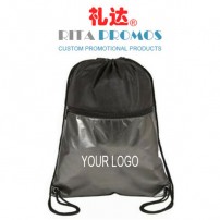 Promotional Black Non-woven Drawstring Bags with Clear PVC Zipper Pocket (RPNWDB-4)